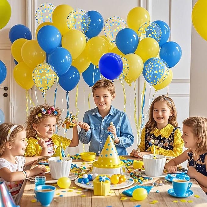 Yellow Blue Balloons with Confetti Balloons 12 inch Latex Balloons 80 Pcs for Wedding Birthday Baby Shower Patriotic Themed Party Decorations