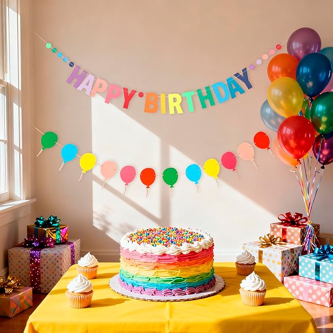 MEETINGU Rainbow Happy Birthday Banners And Balloons Banners, Happy Birthday Sign Colorful Birthday Party Rainbow Birthday Decorations for Kids Girls Women Party Supplies