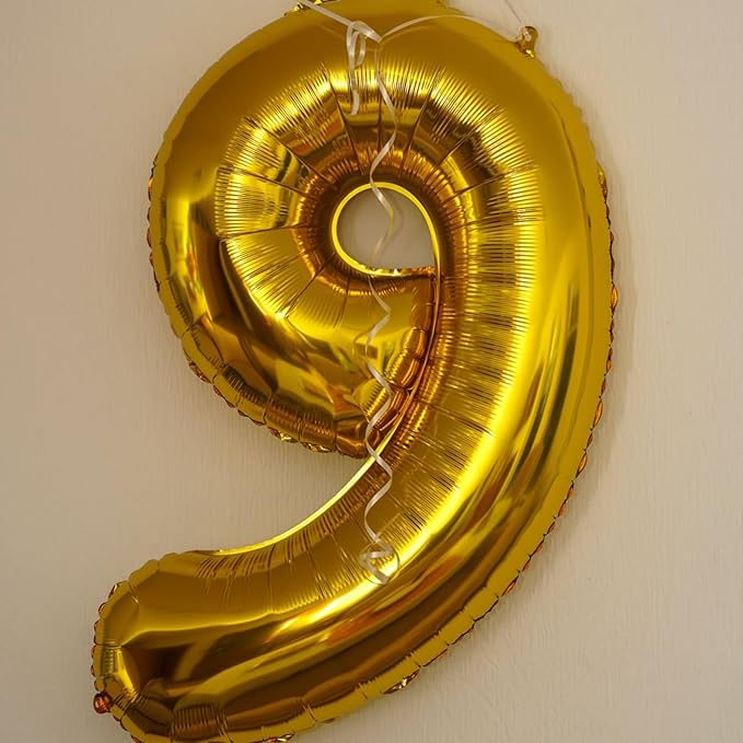 Gold Number 9 Balloon, 40 Inch Large Number Foil Mylar Balloons for 9th Girl Boy Birthday Party Celebration Decorations Supplies, Digital Balloons for Wedding Anniversary Events Decor