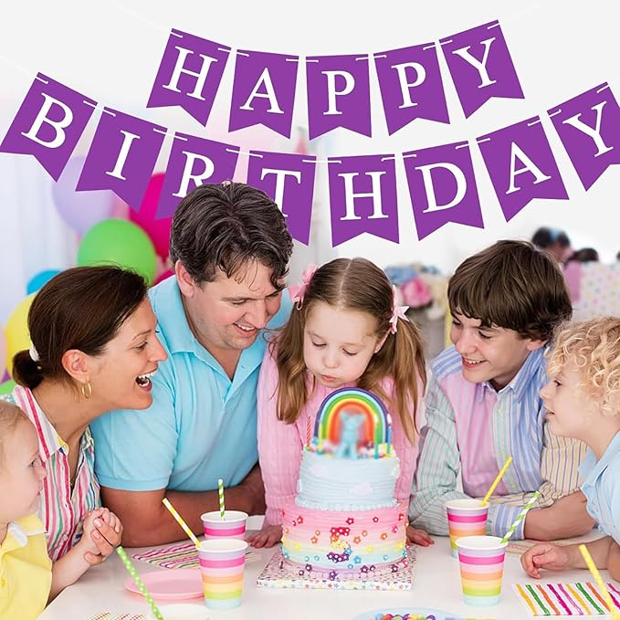 Purple Happy Birthday Banner Sign Happy Birthday Bunting Banner Garland for Kids Girl Woman Birthday Tea Party Decorations Bunting Flag Birthday Party Supplies