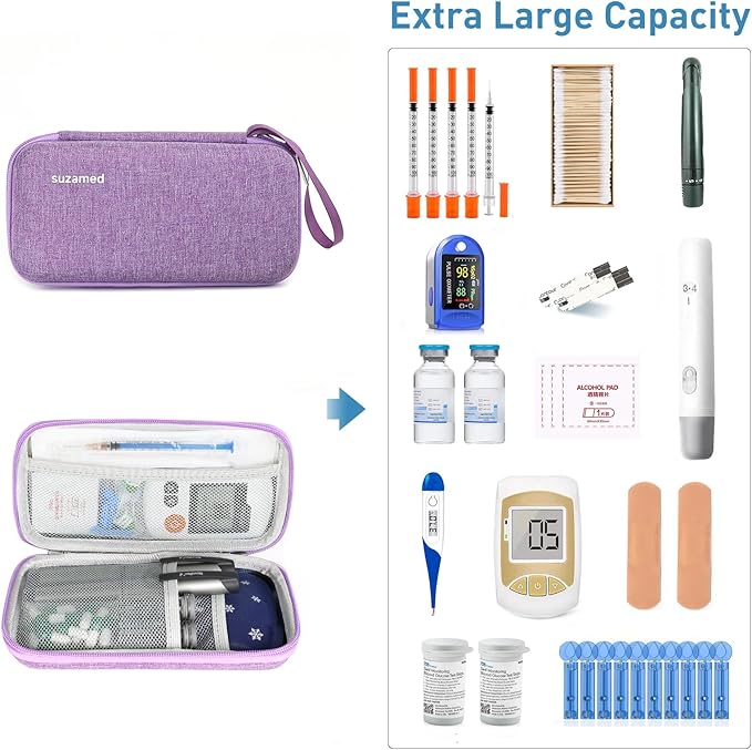 suzamed Insulin Cooler Travel Case,EVA Insulation Travel Medicine Kit with 2 Ice Packs for Diabetes Care,Insulin Pen and Other Diabetic Supplies (Purple)