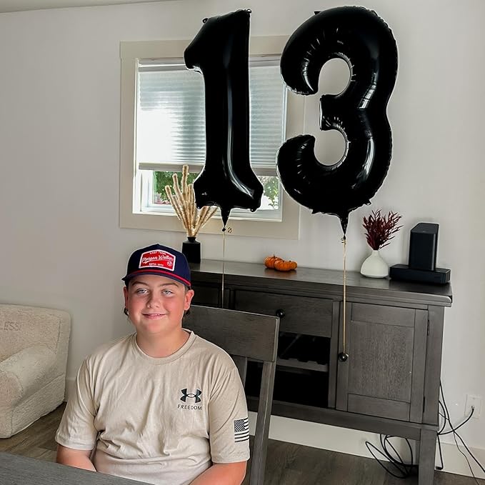 Black Number 14 Balloon 40 inch, 14 Number Balloons, 14th Black Birthday Decorations, 14 Year Old Girls Boys Party Supplies