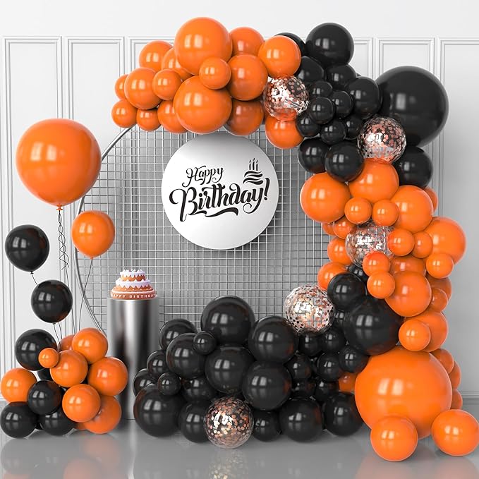 Orange And Black Balloons Arch Kit,130 Pcs Rose Gold Confetti Balloons Garland for Easter Birthday Halloween Birthday Party Decoration