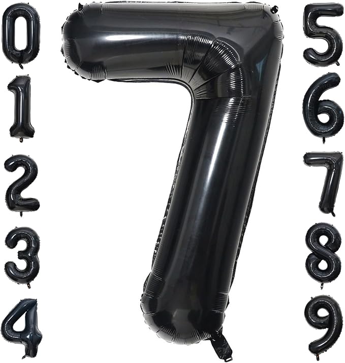 40 Inch Black Number Balloon 7, Large Number Foil Balloons Mylar for Girl Boy Birthday Party Celebration Decorations Supplies, Digital Balloons for Wedding Anniversary Events Decorations