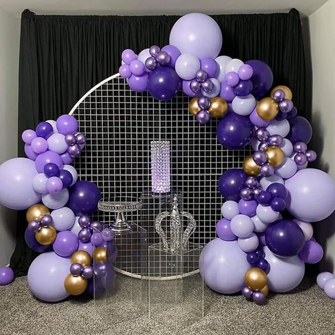 Purple Balloons Garland Arch Kit, Dark Purple Lavender Light Pastel Balloon Metallic Gold Balloons and Explosion Star Foil Balloons for Women Birthday Wedding Party Decorations Supplies