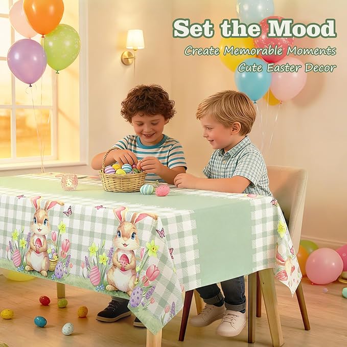 3 Pack Easter Bunny Tablecloth, Disposable Plastic Easter Table Decorations for Spring Party, Easter Decorations for Home, 54x108 Inch