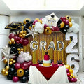 Maroon Black white Silver Graduation Balloon Garland Arch Kit with Graduation Star print Certificate Letter Mylar Foil Balloons for Graduate Class of 2026 Grad Prom party Decorations Supplies
