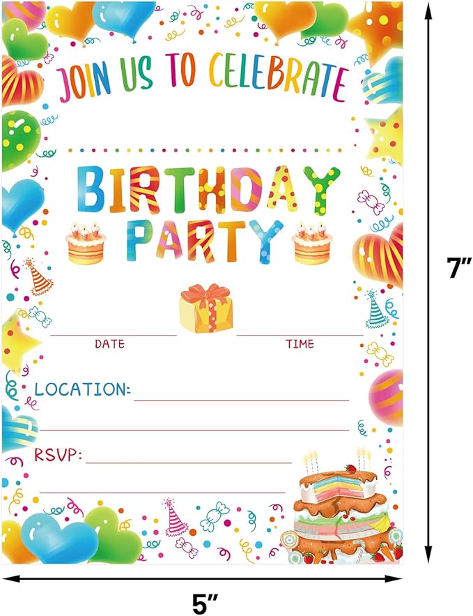 Fancy Land Birthday Invitations with Envelopes 20PCS Kids Birthday Party Invitations for Boys and Girls Birthday Party Supplies
