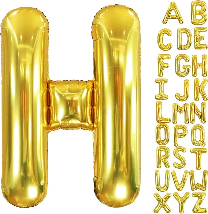 40 Inch Letter Foil Balloons Gold for Graduation, Birthday, Wedding Decorations Jumbo Photo Backdrops Big Alphabet H