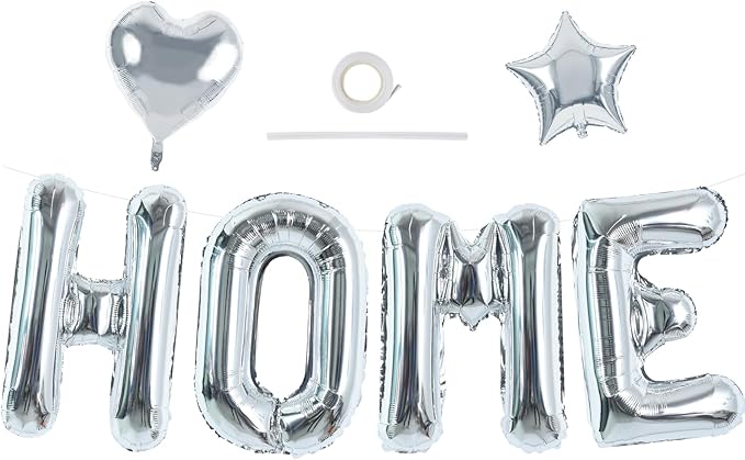 TONIFUL 40 Inch Silver HOME Letter Balloon, Large Decoraction for Housewarming, New Home Parties and Homecoming Celebrations,Premium Silver Balloon Banner for Welcome Sign and Party Supplies