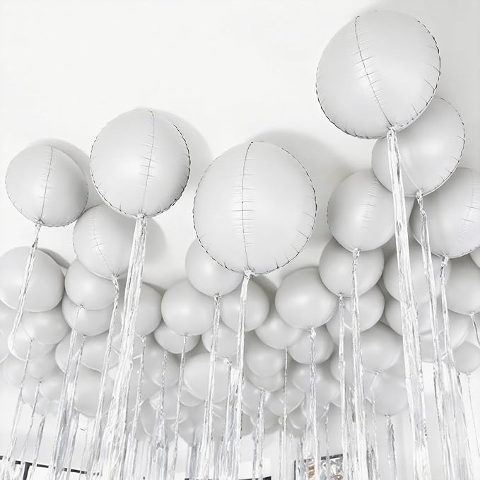 12Pcs White Round Balloons Foil, 22" 18" 15" 10" 4D Round Ball Shaped Balloon, Giant White Foil Balloons for Wedding Engagement Bridal Shower Prom Birthday Party Decorations Backdrop