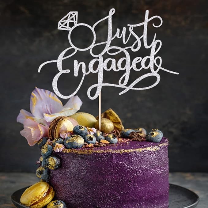 Just Engaged Cake Topper for Engagement Party Decorations, Engaged Ring Sign,We're Engaged Cake Toppers (silver)