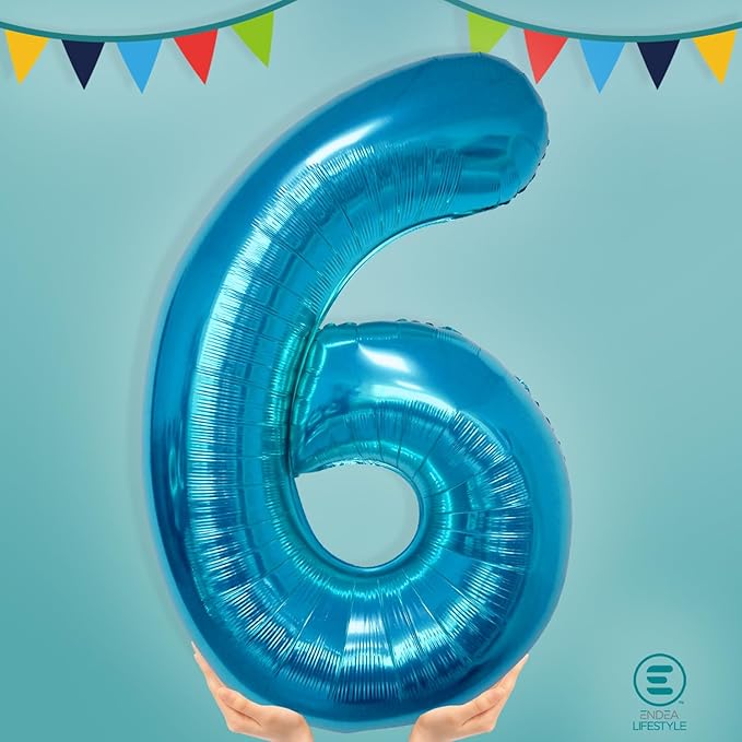 40 Inch Large Blue Number Celebration and Decoration Balloon for Birthday Parties, Graduations, Anniversaries, Weddings, Photo Shoots, Special Events - Helium Foil Mylar (Blue Number 6)