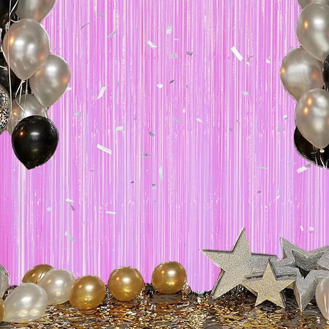 2 Pack Foil Fringe Backdrop - Pastel Purple Shiny Tinsel Curtains for Party Decoration/Photo Booth Props - 3.3x6.6 FT Metallic Foil Backdrop for Birthday, Wedding, Graduation, Christmas.