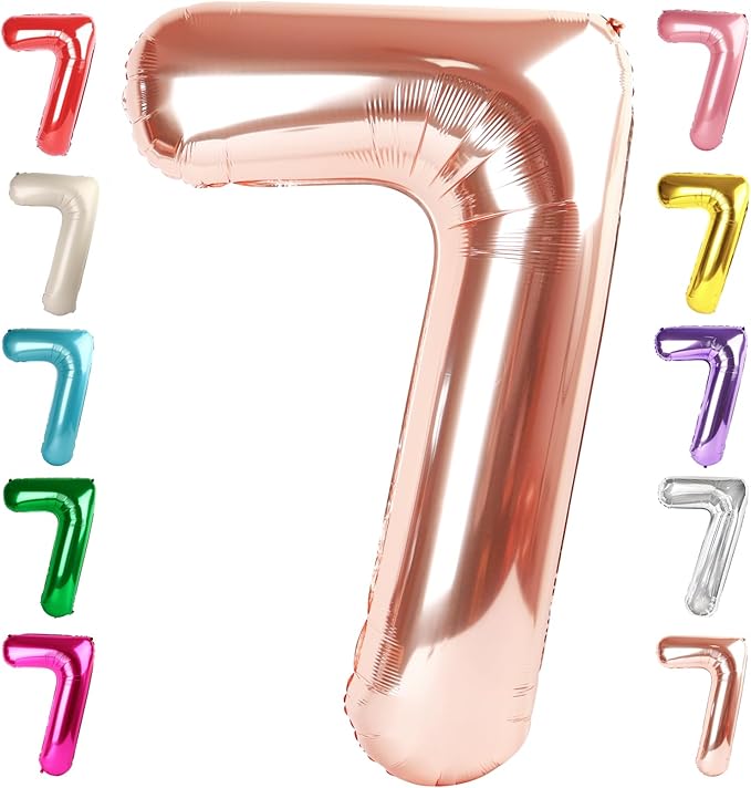 40 Inch Number 7 Balloon, Rose Gold Seven Birthday Decor, 7 17 27 70 Year Old Balloon Number for Engagement, Wedding, Graduations
