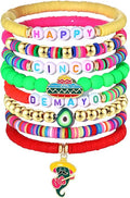 Surfer Heishi Bracelets for Women Stackable Rainbow Vinyl Disc Clay Beaded Stretch Bracelets Elastic Layering Friendship Bracelets Boho Summer Beach Jewelry