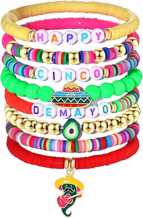 Surfer Heishi Bracelets for Women Stackable Rainbow Vinyl Disc Clay Beaded Stretch Bracelets Elastic Layering Friendship Bracelets Boho Summer Beach Jewelry