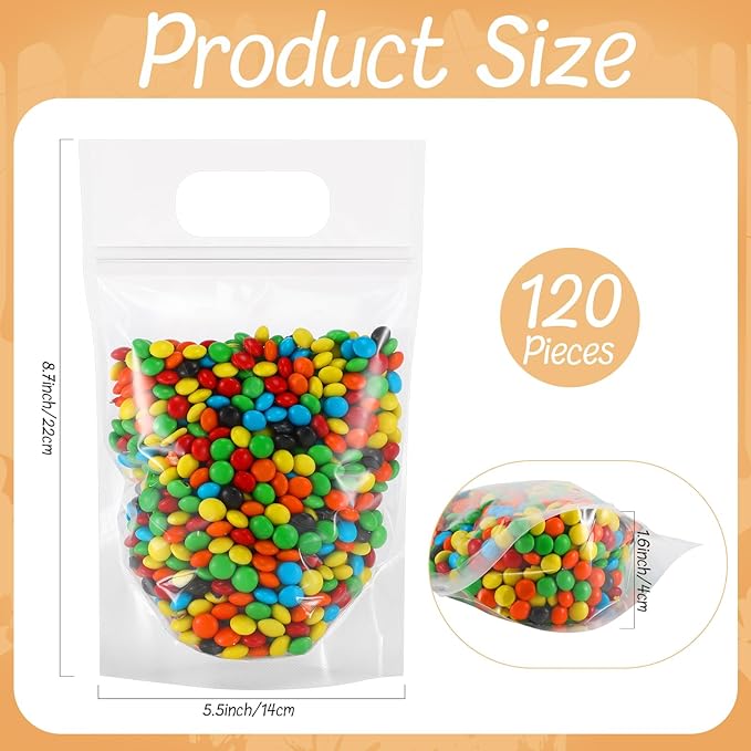 120 Pcs Plastic Gift Bag Bulk 5.5 x 8.7 Inch Resealable Party Goodie Bag with Clear Window Color Favor Pouch with Handle for Home Birthday Wedding Party Candy Gift Wrap Supplies(Transparent)