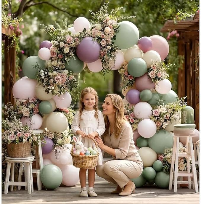 Dusty Green Purple Balloon Garland Double Stuffed Pastel Green Lavender Pink White Sand Balloon Arch Kit Light Lilac Cream Balloons for Baby Shower Easter Birthday Wedding Wildflower Fairy Party Decor
