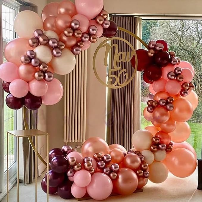 Burgundy Red and Pink Balloons, 60 Pack 12in Rose Gold Wine Red Light Pink White Latex Balloon Metallic Rosegold Confetti Helium Party Balloons for Women Girls Birthday Wedding Anniversary Decorations
