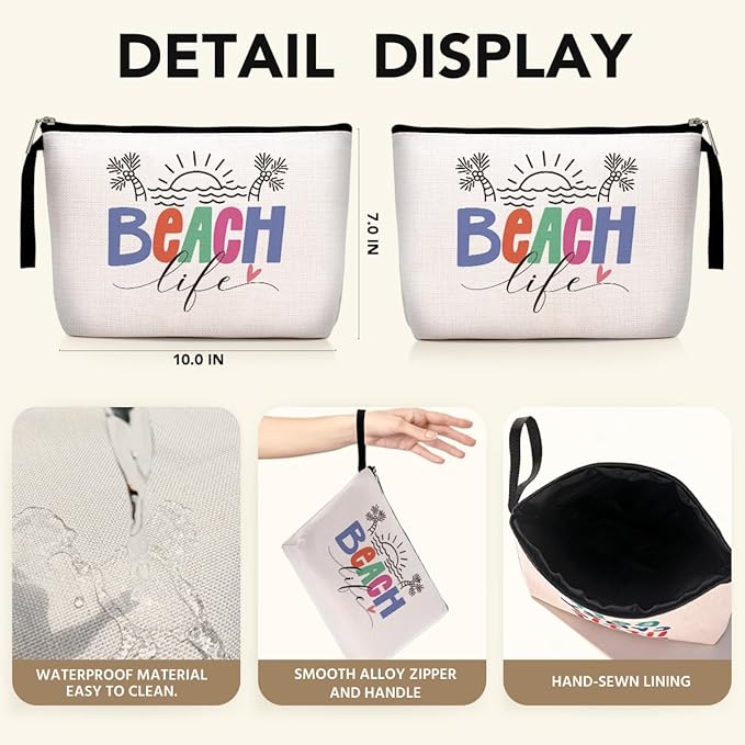 Beach Necessities Sunscreen Bags for Beach Makeup Bag Funny Vacation Gift beach Lover Gifts for Women Funny Ocean beach Themed Cosmetic Bag