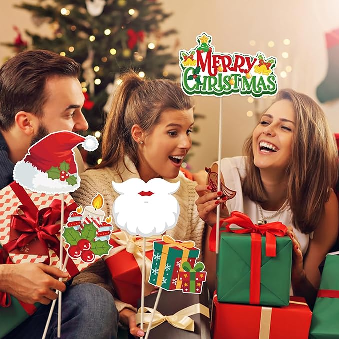 30pcs Christmas Photo Booth Props Funny Christmas Party Decorations Photobooth Favors Games Supplies for Kids Adults