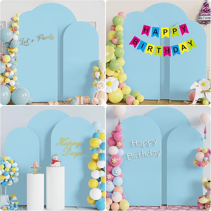 Wokceer Wedding Arch Cover (7.2FT, 6.6FT, 6FT) Set of 3 Spandex Fitted Wedding Arch Stand Covers for Round Top Chiara Arch Backdrop Stands Cover for Birthday Party Ceremony Banquet Decor Dusty Blue