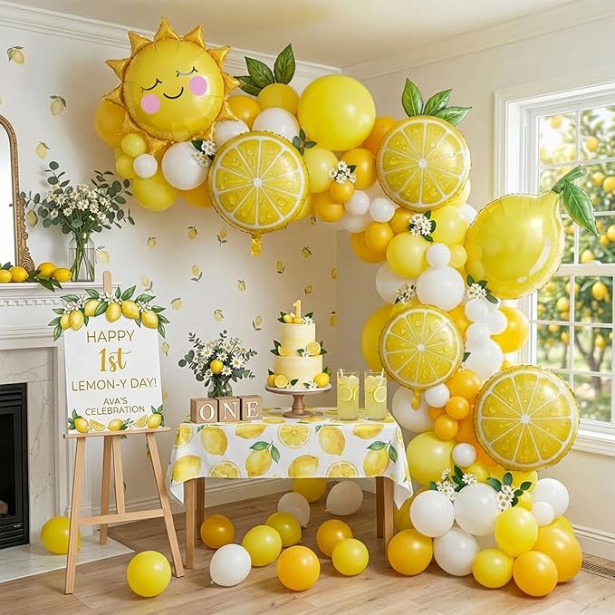 Yellow lemon Balloon Garland Arch kit with Sun lemon mylar Balloons for Summer birthday main squeeze Bridal Shower Sweet Baby shower Lemonade Party Decorations lemonade stand supplies (Yellow)