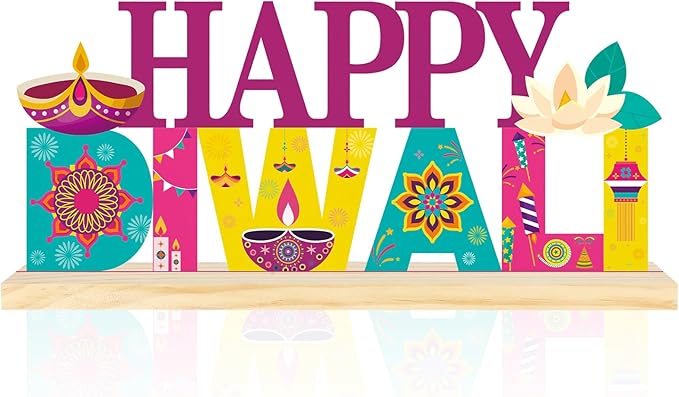 COCHIE Metal Happy Diwali Sign, Indian Festival of Light Table Centerpieces Decorations for Home, Office, Shelf, Mantel, Indoor, Traditional Party Supplies Decor (Diwali)