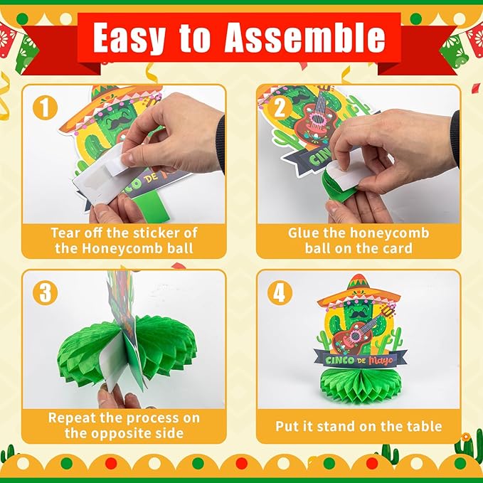10Pcs Cinco De Mayo Decorations Mexican Fiesta Honeycomb Table Centerpieces Decorations for Carnivals Festivals Themed Birthday Party Cinco De Mayo Fiesta Taco Party Supplies