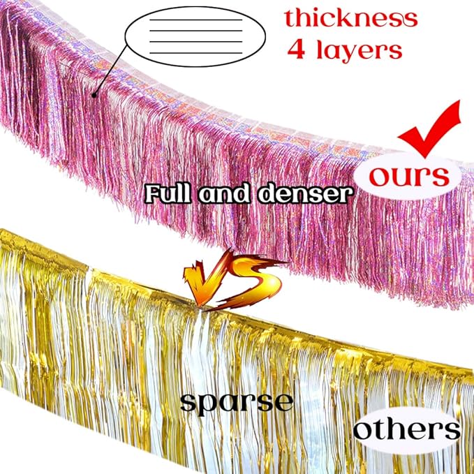 Premium Glitter Pink Fringe Tinsel Garland for Party Decorations -4 Layers Thick, 2 Pack | LILF Foil Metallic Banner Party Streamers for Wedding Birthday Christmas Decoration Home Hanging
