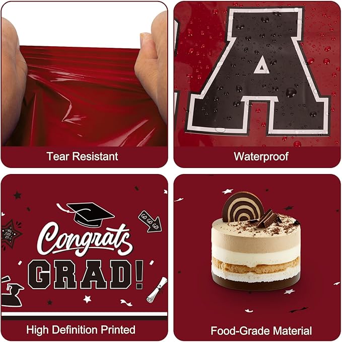 2 Pack Graduation Tablecloth - Congrats Grad Table Cloths, Plastic Disposable Rectangle Maroon Class of 2026 Table Cover for Graduation Tables Decorations Party Decor Supplies Favors,108 x 54 Inch