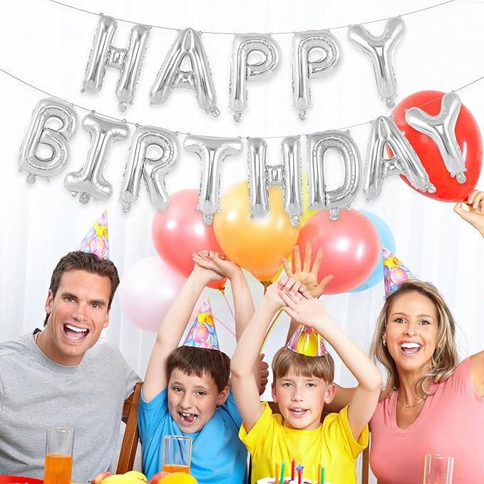 26 Pcs Silver Letter Balloons,16 Inch Foil Alphabet Letter Balloons,Letter A-Z Balloon Banner Custom Phrase Balloon for Birthday Party Wedding Anniversary Decoration (Silver 26pcs)