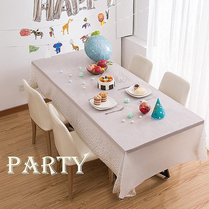 Yancorp 4 Pack White and Gold Tablecloth Disposable Gold Tablecloths for Rectangle 54" x 108" Plastic Tablecloth Party Table Covers for Birthday Thanksgiving Christmas Wedding Outdoor BBQ (White)