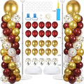 2 Sets Red and Gold Balloon Column Stand Kit with 100 Balloons Adjustable Balloon Tower Stand with Bases for Floor Confetti Balloon Column Kit for Bridal Graduation Birthday Appreciation Party Decor