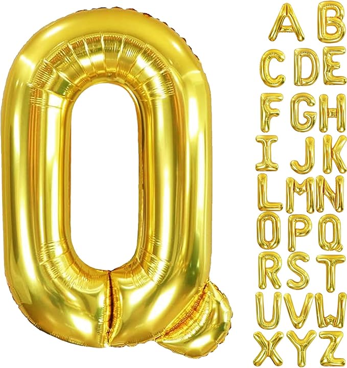 40 Inch Letter Foil Balloons Gold for Graduation, Birthday, Wedding Decorations Jumbo Photo Backdrops Big Alphabet Q
