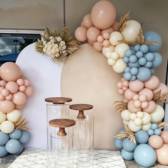 Gender Reveal Balloon Arch Kit,122Pcs Blush Pink Dusty Blue Sand White Peach Balloons for Gender Reveal Party Boho Wedding Bridal Engagement Baby Shower Anniversary Birthday Party Decorations
