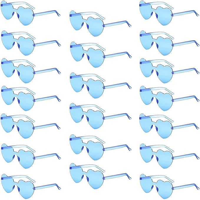 YQVIE 20 Pack Heart Shaped Sunglasses One Piece Candy Color Rimless Glasses for Women Bachelorette Party Supplies