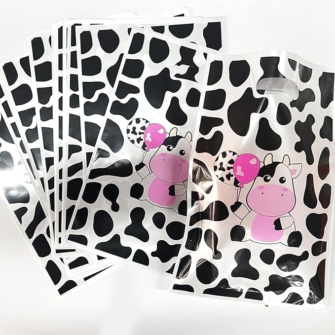 Rainmae 50 Pcs Cow Print Party Favors Bags, Cute Cow Goodie Gift Bags Treat Candy Bags, Farm Animal Theme Goodie Party Gift Bags for Baby Shower Barnyard Cowboy Cowgirl Farmhouse Themed Birthday