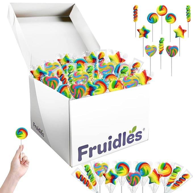 Fruidles Swirl and Twist Rainbow Lollipop and Ring Mix, Assorted Flavors, Great for Birthday Parties, Events, and Goody Bag Fillers, Party Favors, Individually Wrapped Suckers (12-Pack)