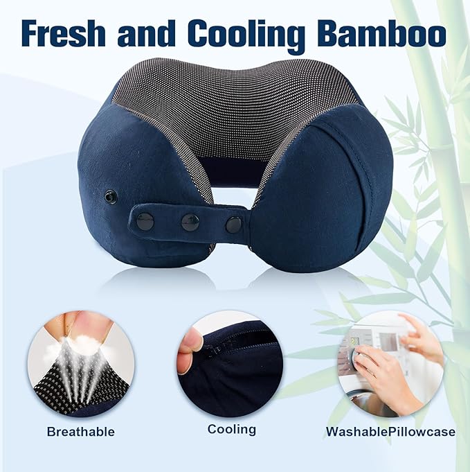 Cirorld Neck Pillow for Traveling, Travel Pillows for Airplanes,100% Pure Memory Foam Travel Neck Pillow, Adjustable Flight Pillow, Portable Plane Accessories with Eye Mask, Earplugs, Carry Bag