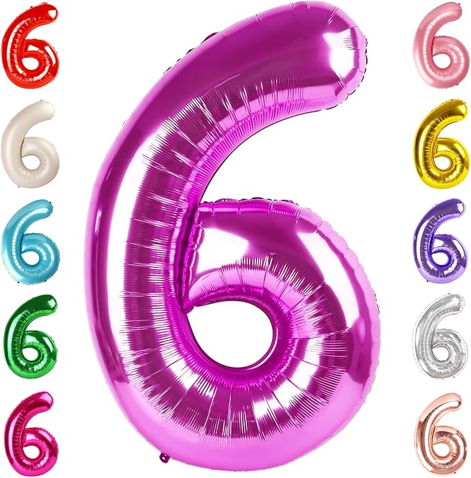 Number 6 Balloon 40 Inch, 6th Birthday Balloon for Boy Girl, Rose Purple 16 60 61 65 Numbers Balloons Birthday Party Wedding Events Decorations