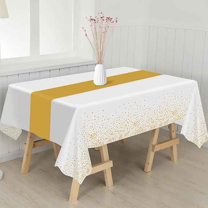 Childom 3 Pack Graduation Tablecloth,Graduation Decorations Class of 2026 Graduation Party Decorations,54"x108" White and Gold Plastic Table Cloth Disposable for Home,School,Birthday,Wedding,Parties