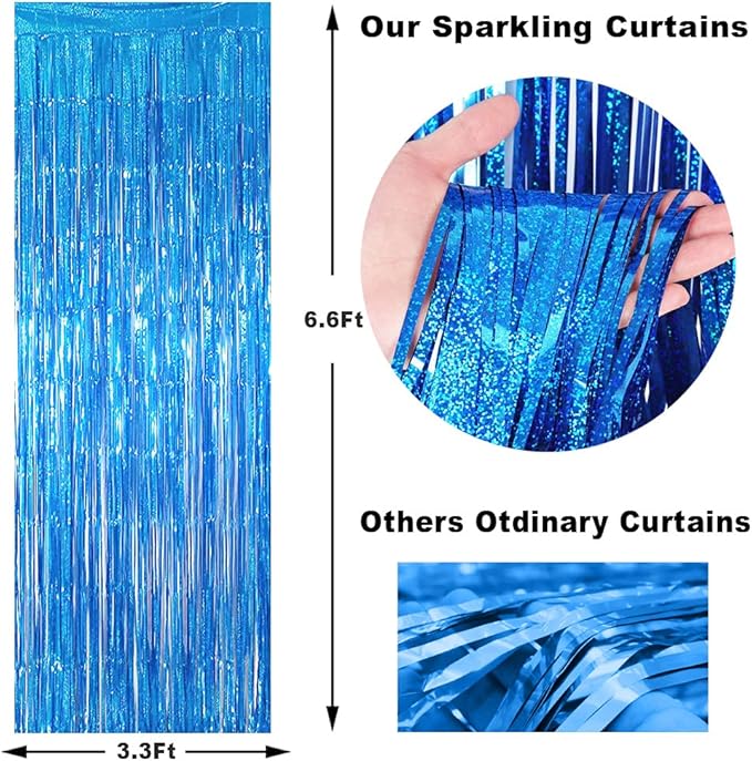 BEAYFILY 3 Pack Fringe Curtains Party Decorations,Tinsel Backdrop Curtains for Parties,Photo Booth Wedding Graduations Birthday Christmas Event Party Supplies (Blue)