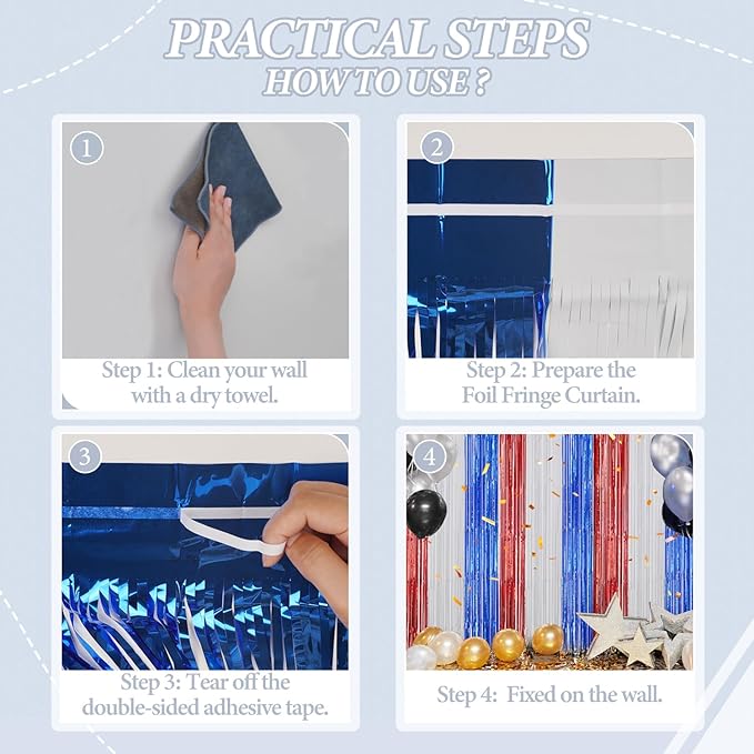 2 Pack Foil Fringe Backdrop - Red&White&Blue Shiny Tinsel Curtains for Party Decoration/Photo Booth Props - 3.3x6.6 FT Metallic Foil Backdrop for Birthday, Wedding, Graduation, Christmas.