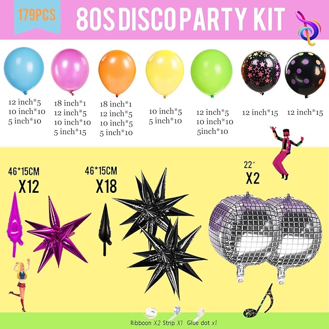 Rainbow balloons hot pink and blue balloon garland arch kit 170+pcs with Neon Luminous Fluorescent Balloons and star mylar balloon for Birthday grad Back to 80s 90s Disco party decorations