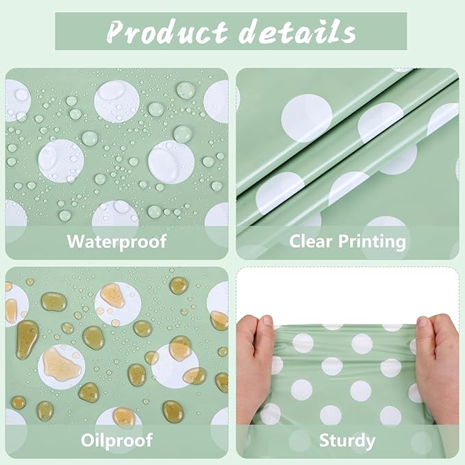 Kesfey 3 Pack Sage Green Polka Dot Table Cloths 54 x 108 Inch Sage Green and White Dots Tablecloth Disposable Plastic Sage Green Tablecover Waterproof Rectangle Picnic Table Covers for Birthday Party