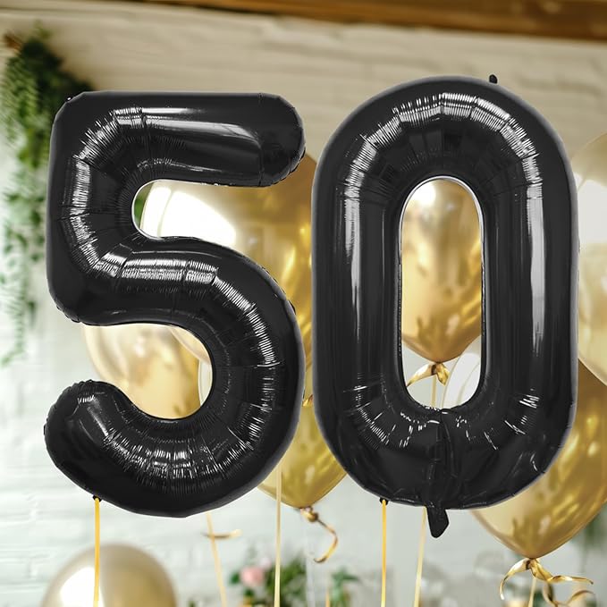 40 Inch Large Black Number Celebration and Decoration Balloon for Birthday Parties, Graduations, Anniversaries, Weddings, Photo Shoots, Special Events - Helium Foil Mylar (Black Number 50)