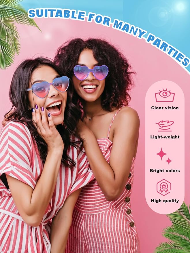 12 Pairs Heart Shaped Sunglasses for Women Colorful Glasses Fun Trendy Transparent Heart Sunglasses Party Favor