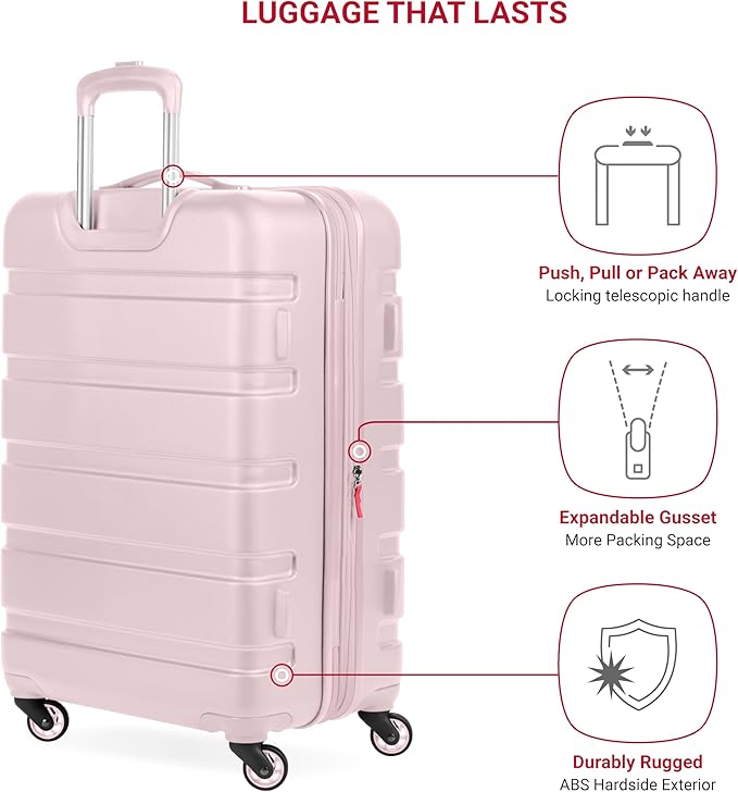 SwissGear 7366 Signature Hardside Expandable Luggage with Spinner Wheels and TSA Lock, Weekender Tote, Pink, 2-Piece Set (Weekender/27)